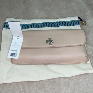 Tory Burch Diana flap light oak leather clutch